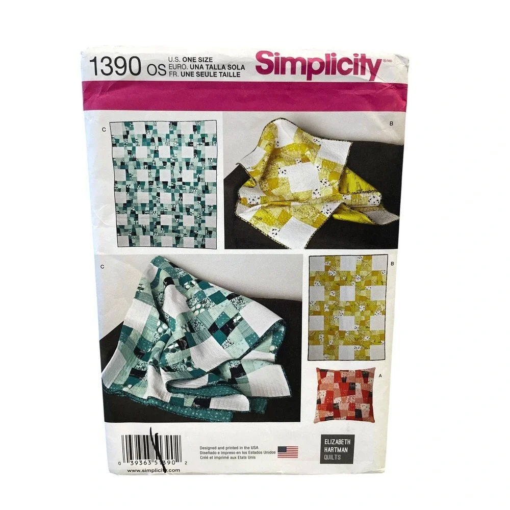 Simplicity 1390 Quilt Pillow Sham One Size Wonky Nine‎ Patch Elizabeth Hartman